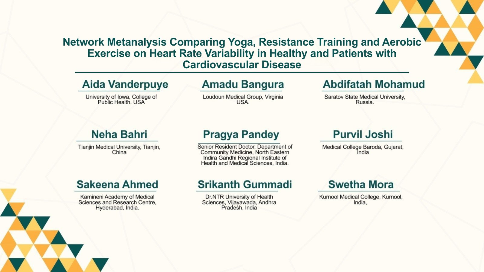 International authors in yoga and exercise heart rate variability network meta-analysis